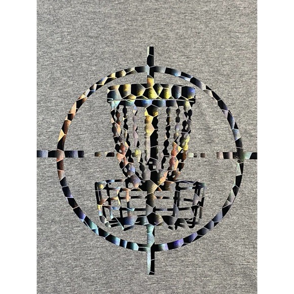 Disc Golf Shirt HOLOGRAPHIC BASKET TARGET Logo XL Graphic T-Shirt Gildan Grey - Picture 2 of 6